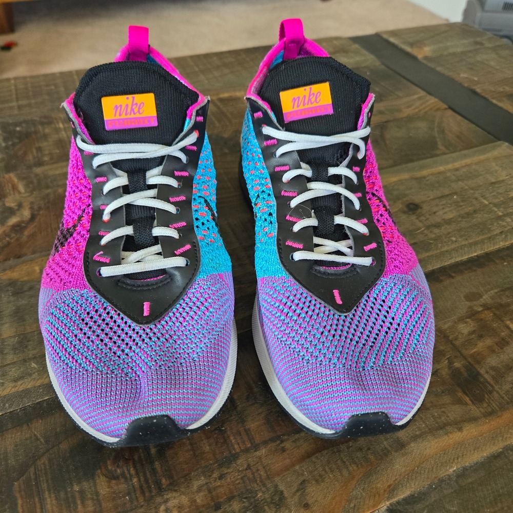 Nike Air Max Flyknit Racer Womens 7.5 Fuchsia Blue Sneaker, Neon Cybercore Y2K - Picture 3 of 8